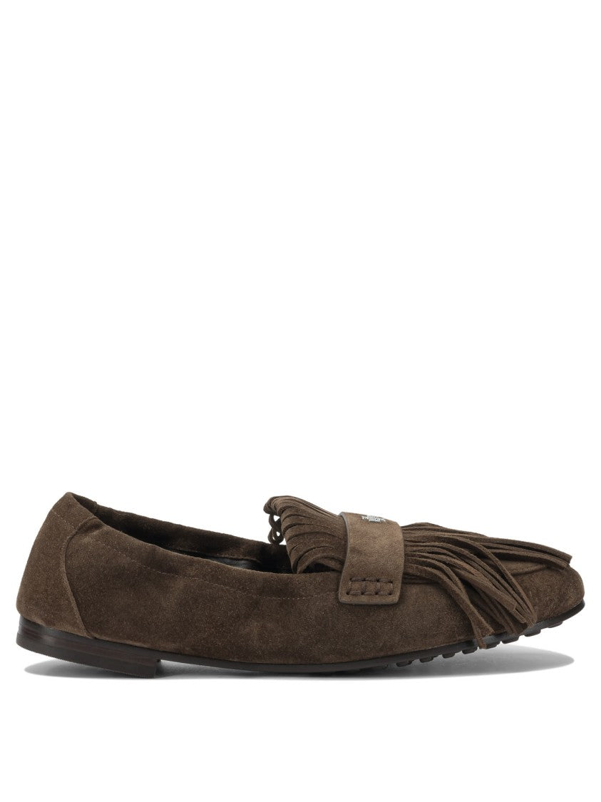 Tory Burch Suede Moccasin Loafers With Fringe Detailing