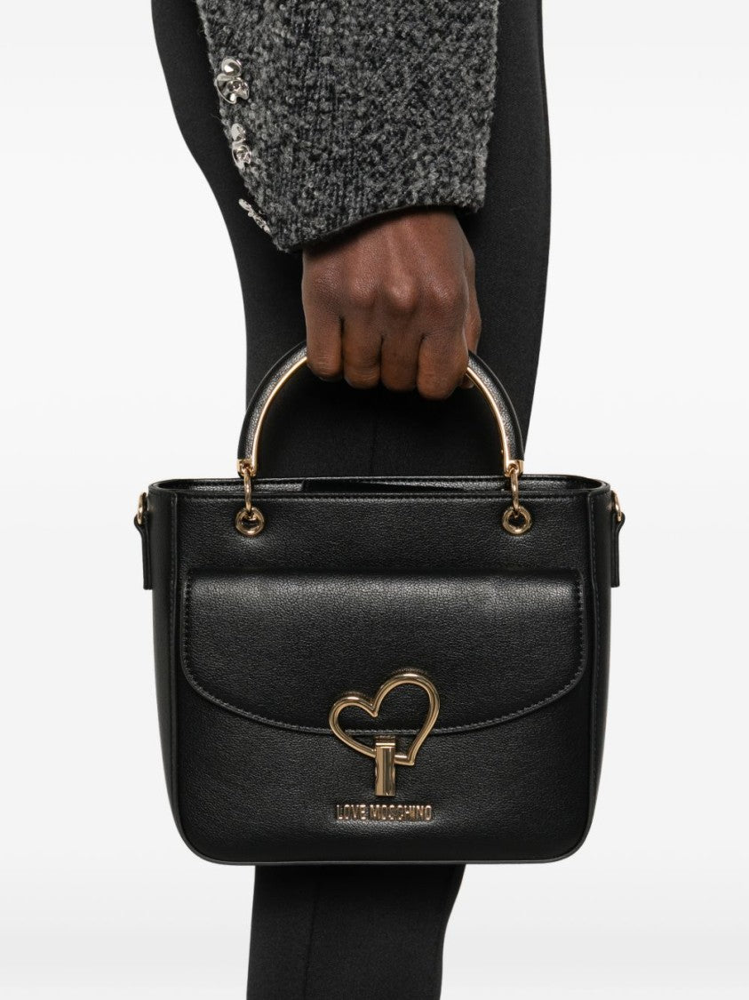 Love Moschino Structured Black Handbag With Gold Accents And Heart Clasp