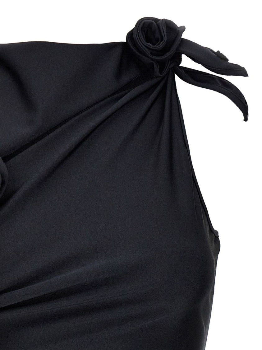Coperni Black Faux Flower Square Neck Dress