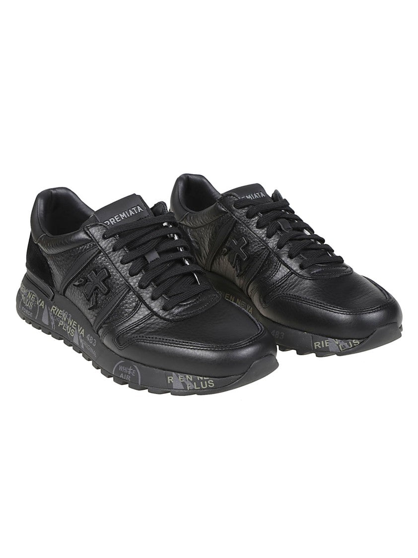 Premiata Black Lander Textured-Panel Calfskin Sneakers