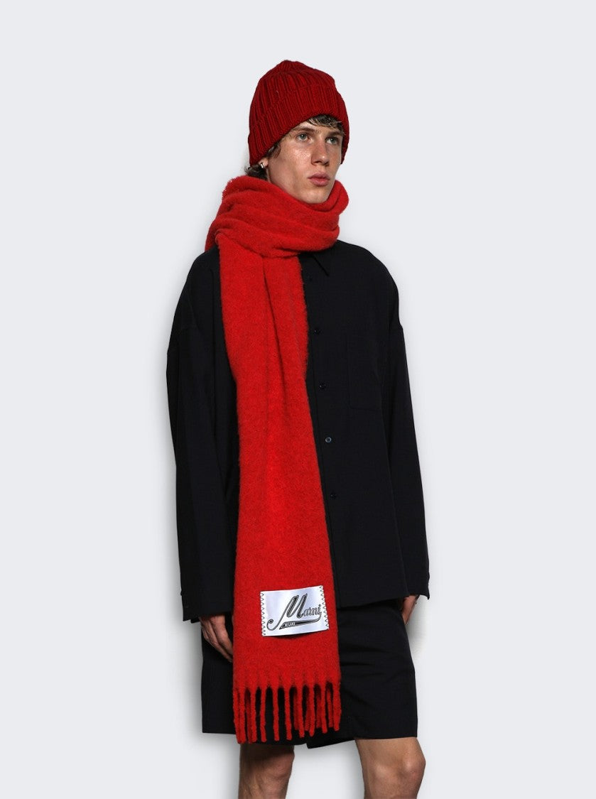 Marni Textured Red Scarf With Fringed Edges