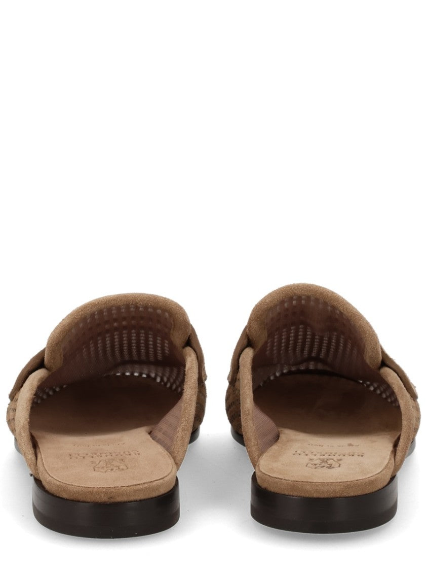 Brunello Cucinelli Sparkling Net Perforated Leather Mules