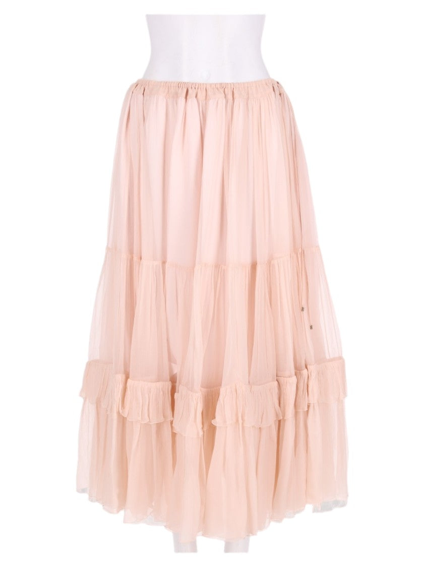 Chloé Pink Layered Ruffled Silk Midi Skirt