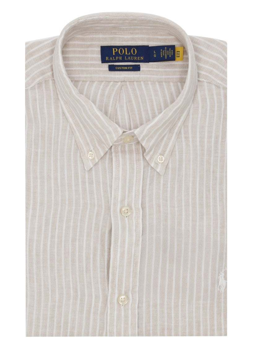 Polo Ralph Lauren Beige Striped Pony Linen Shirt