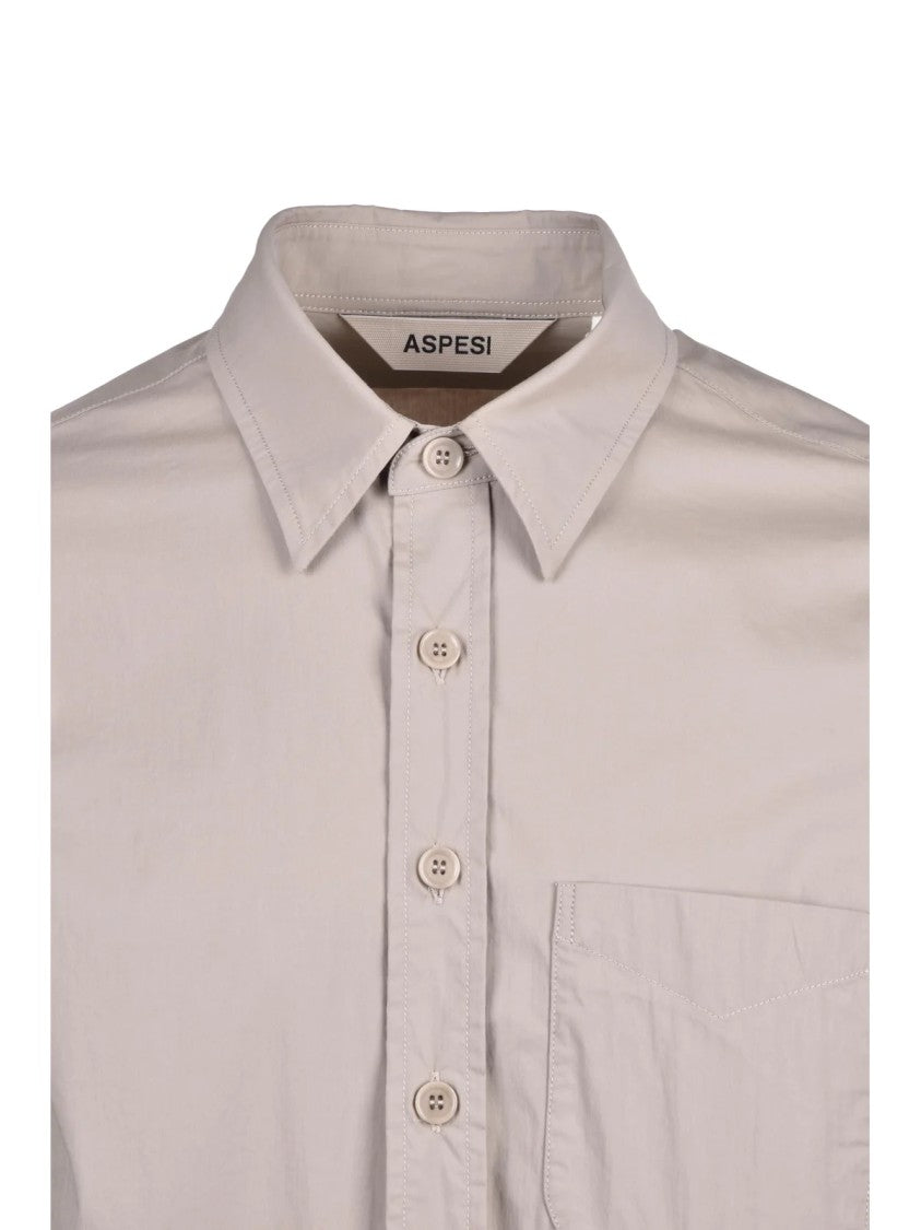 Aspesi Beige Minimalistic Stretch Cotton-Blend Shirt