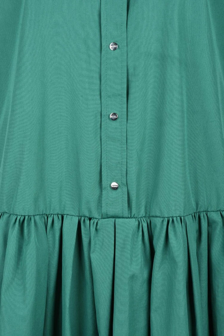 Max Mara Flared Button-Down Dress With Puff Sleeves