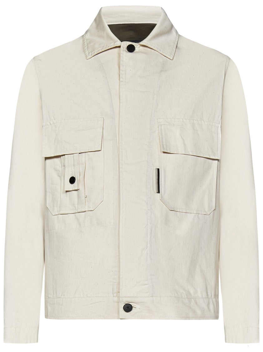 Low Brand Cream Denim Jacket With Classic Shirt Collar