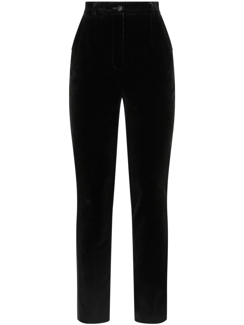 Dolce & Gabbana Tailored Black Cotton Velvet Tuxedo Pants
