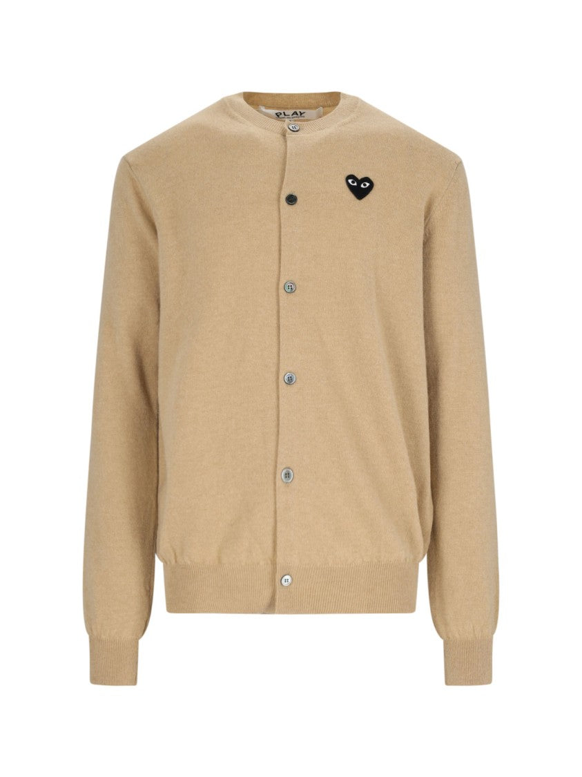 Comme Des Garçons Black Heart Patch Crewneck Beige Wool Cardigan