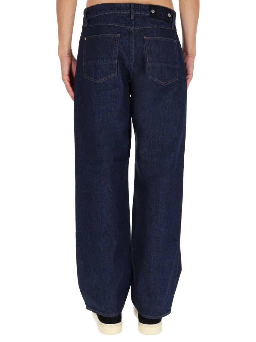 Stone Island Indigo Blue Denim Trousers With Wide-Leg Fit