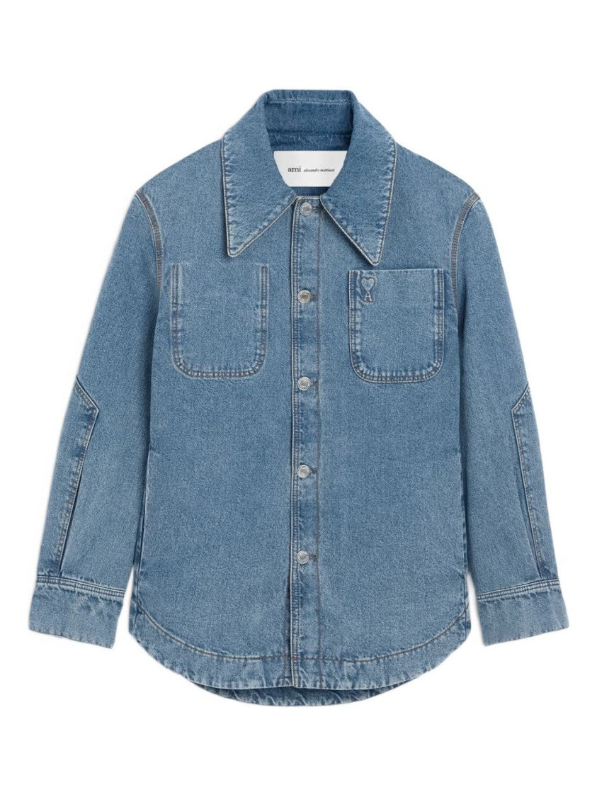 Ami Paris Used Indigo Blue Regular Collar Shirt