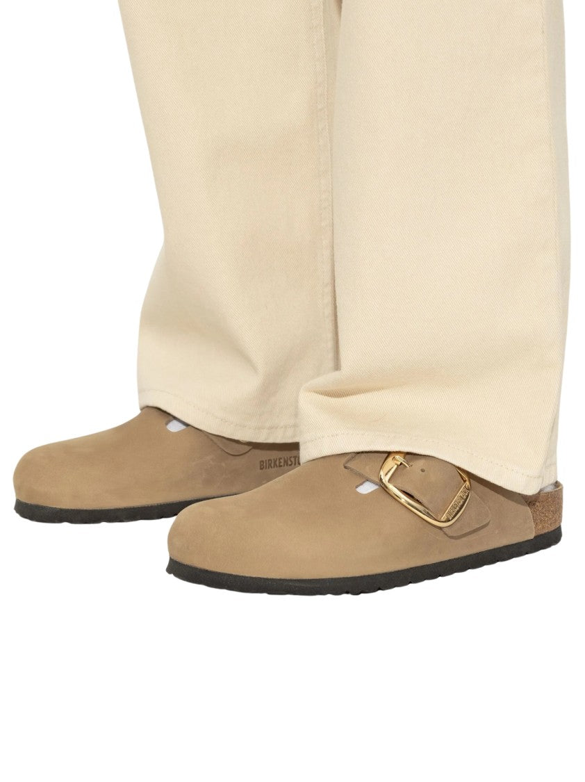 Birkenstock Contoured Brown Slip-On Sandals With Gold-Tone Buckle