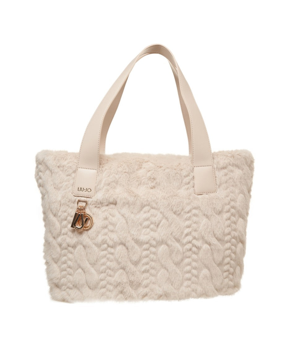 Liu Jo Braided Texture Handbag In Soft Synthetic Fur