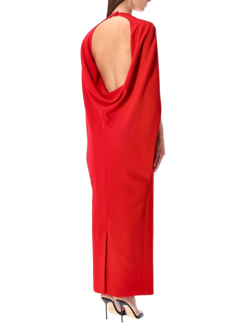 Alberta Ferretti Red Cape-Back Evening Gown