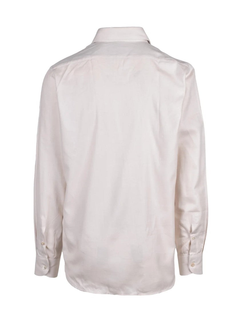 Eleventy Beige Classic Collar Cotton-Lyocell Shirt