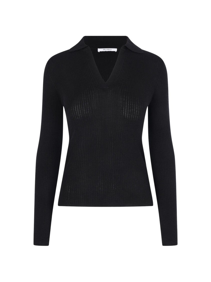 Max Mara Mxmgergo V-Neck Ribbed Long-Sleeved Top