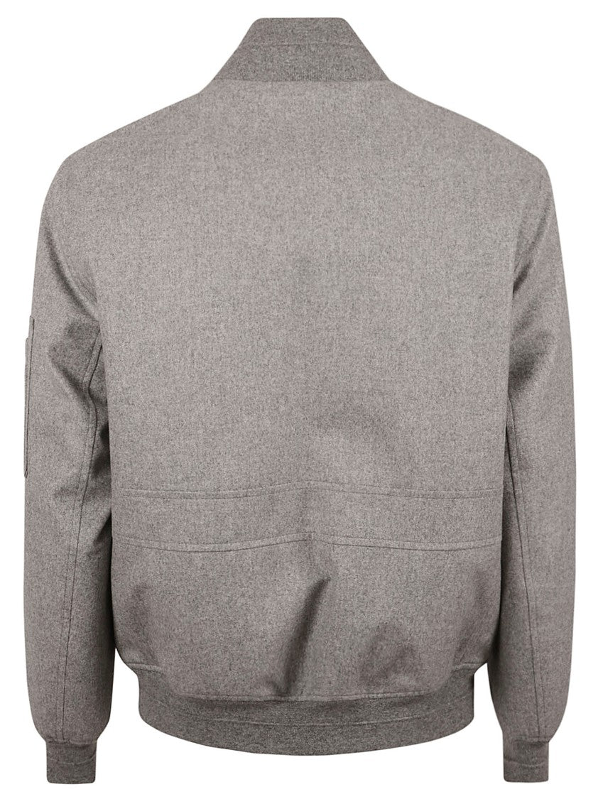 Brunello Cucinelli Tailored Grey Bomber Coat With High Collar