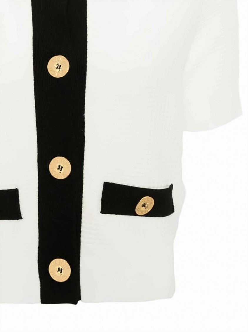 Patou Cropped Textured Knit Cardigan With Gold Accents