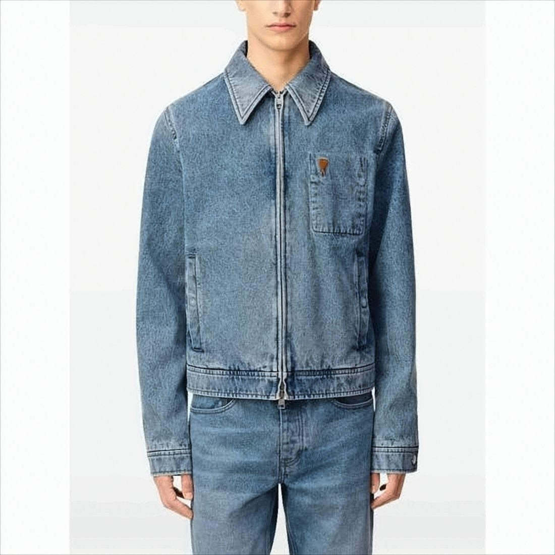 Ami Paris Light Blue Denim Jacket With Iconic Heart Detail