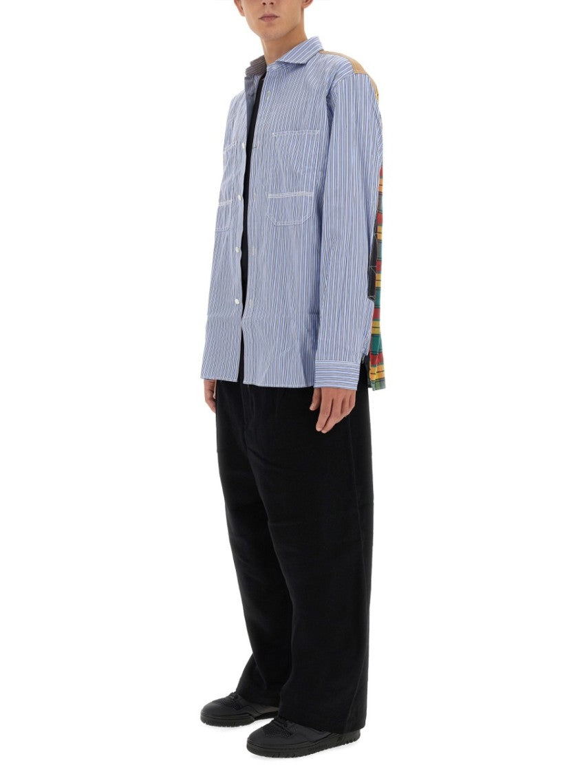 Junya Watanabe Striped Front And Plaid Back Cotton Shirt