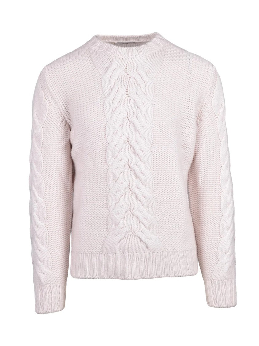 Kangra Cable Knit Sweater With Classic Crewneck In Extrafine Merino Wool