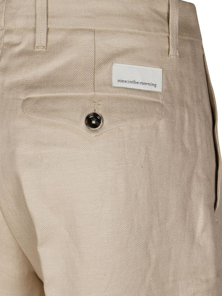 Nine In The Morning Beige Logo Detailing Straight Leg Pants