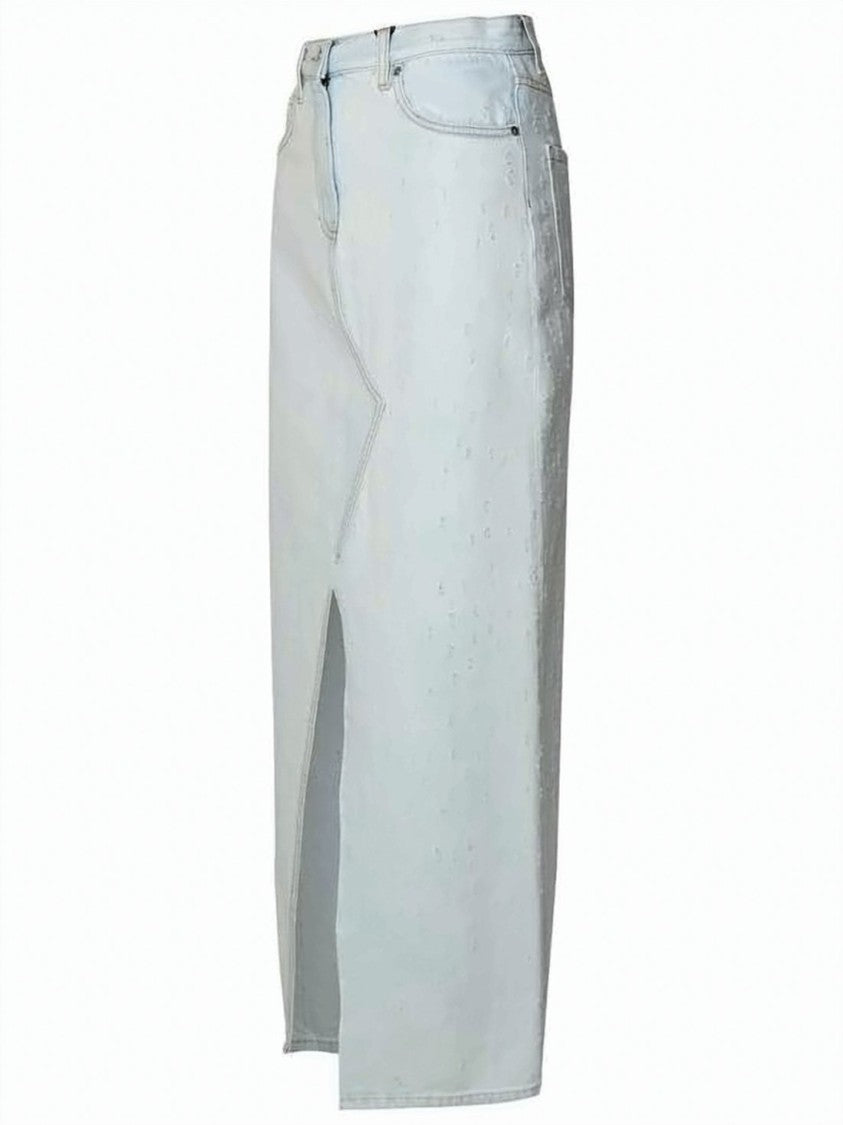 Msgm Light-Wash Denim Midi Skirt With Asymmetrical Front Slit