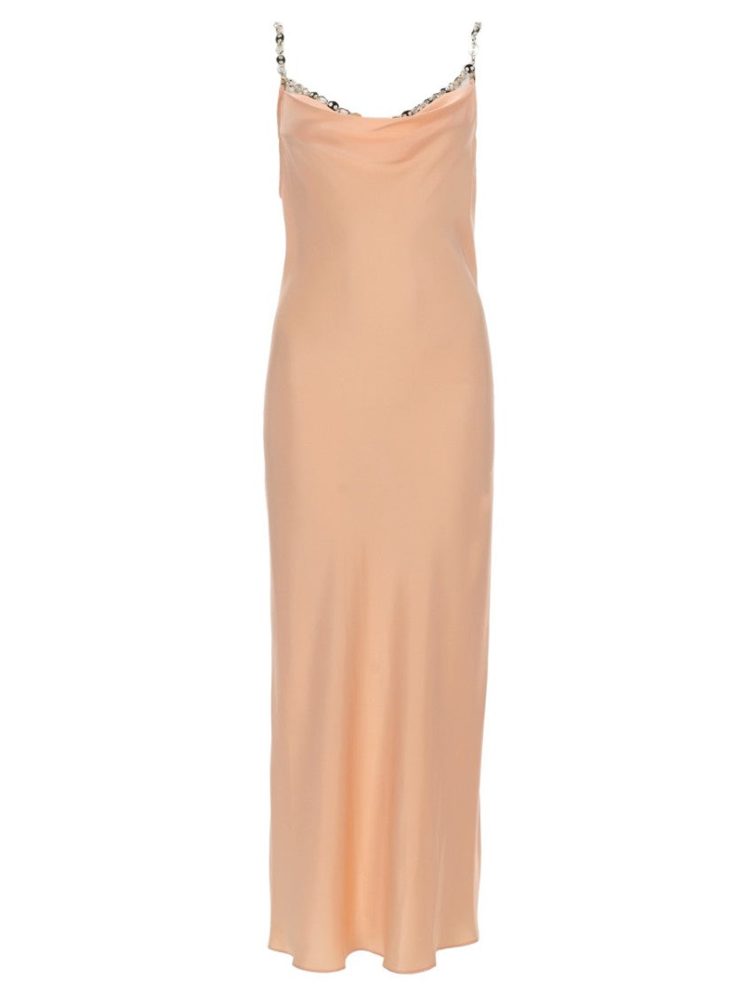 Rabanne Pink Cowl Neckline Chain Straps Midi Dress