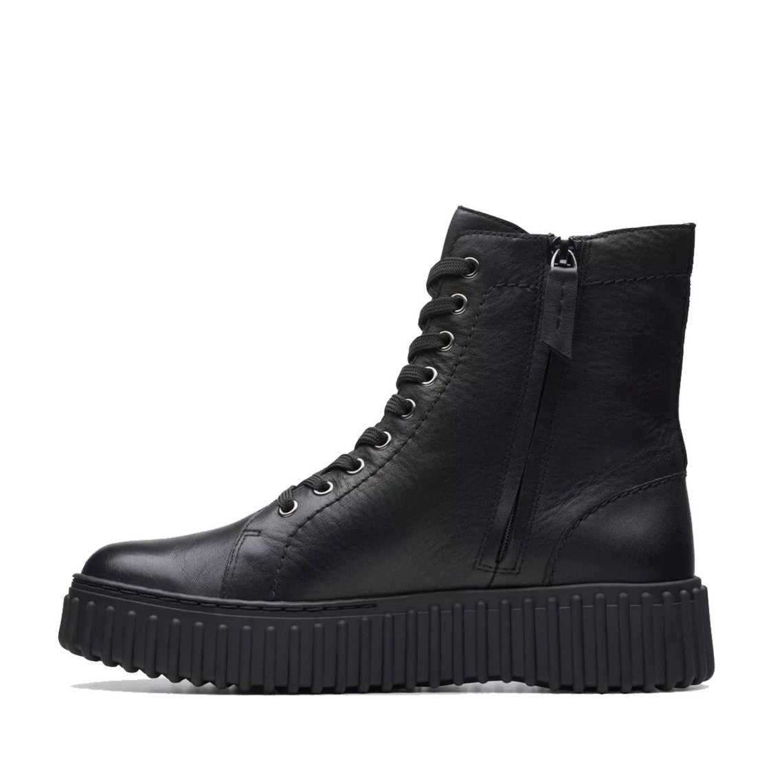 Clarks Torhill Rise Black Lace-Up Detail Textured Sole Wedge Boots