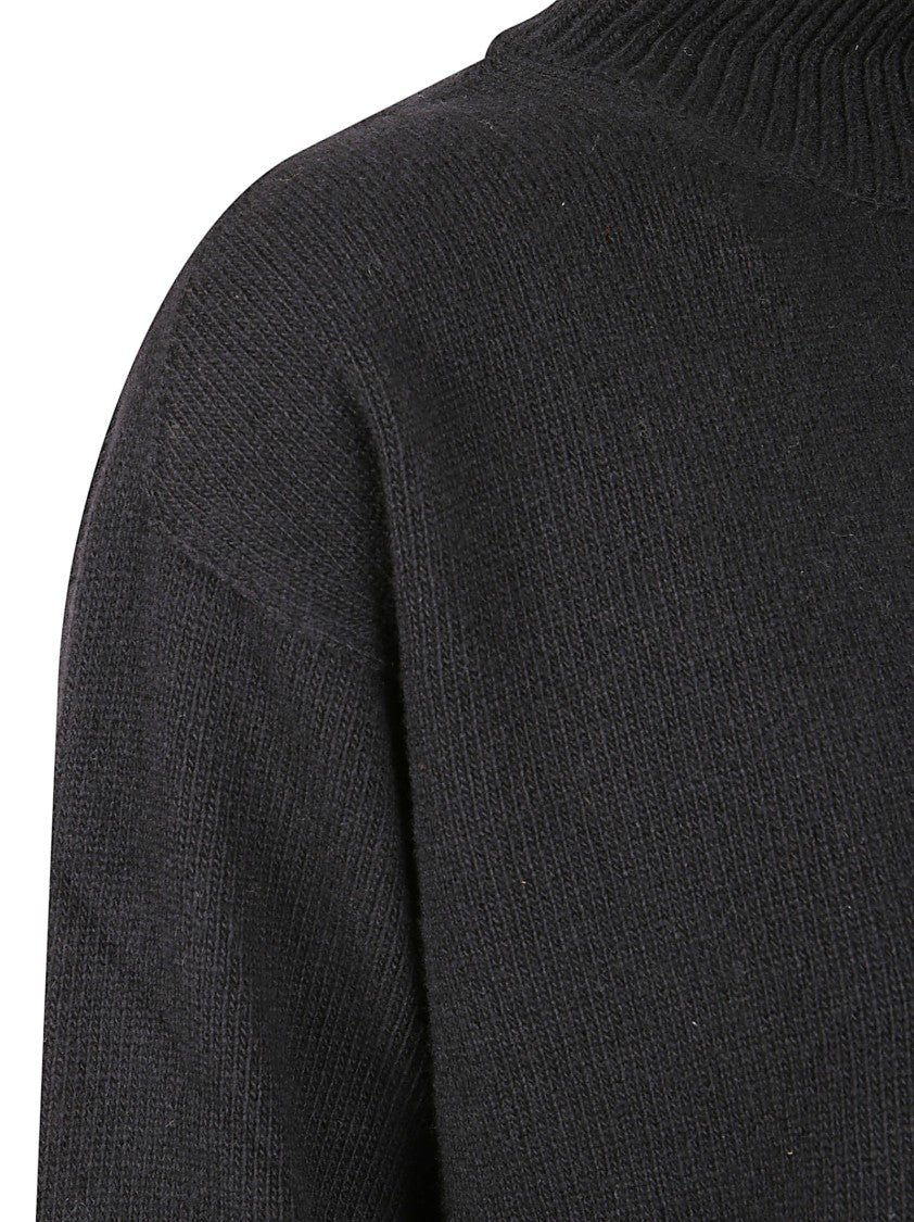 Max Mara Cropped Black Sweater With High Ribbed Mock Neck