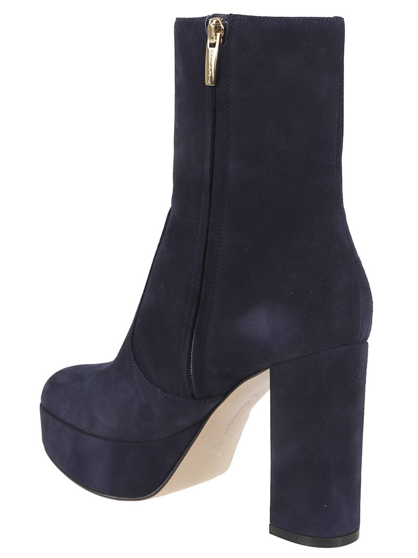 Gianvito Rossi Suede Ankle Boot With Covered Block Heel