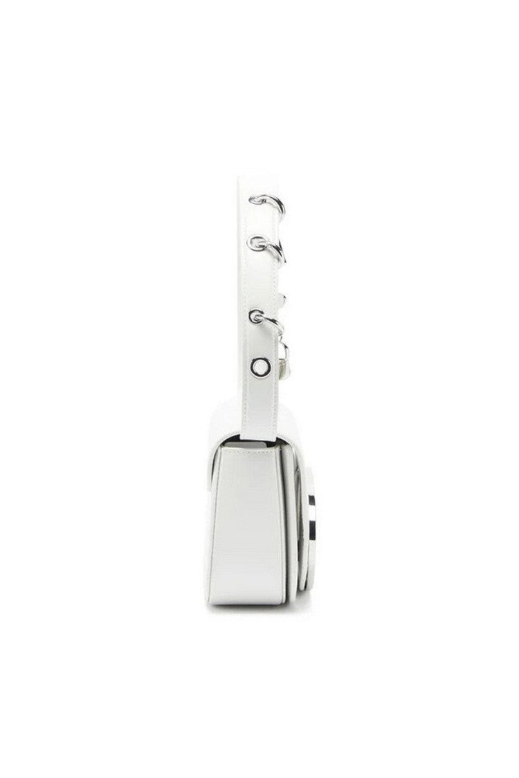 Diesel White Leather Cutout-Logo Shoulder Bag