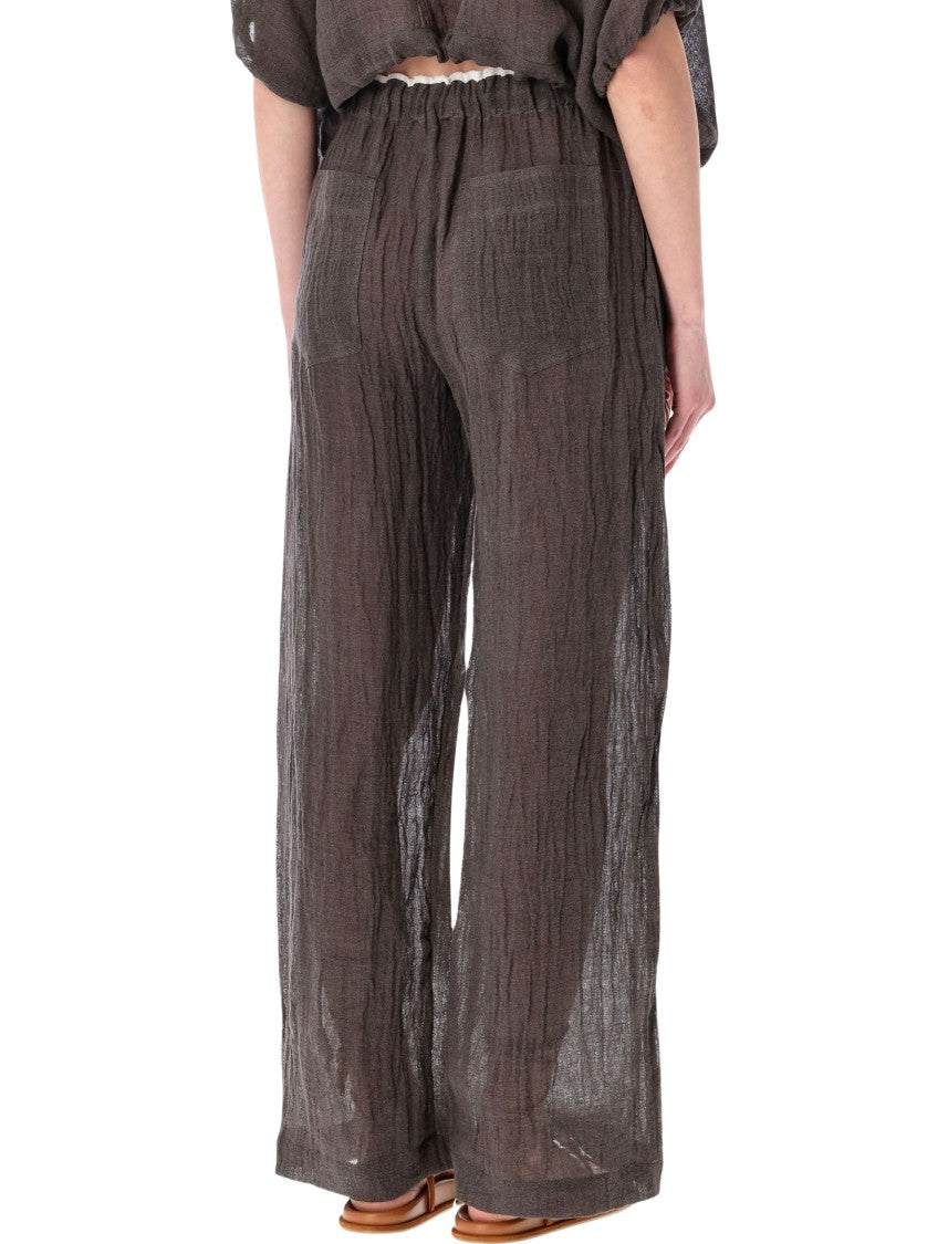 120% Lino Wide Leg Rope Drawstring Pants