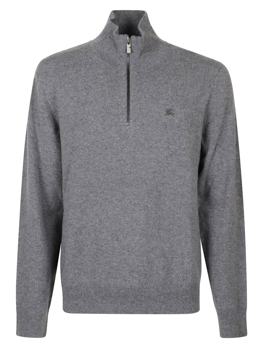 Burberry Half-Zip Knit Sweater With Ribbed Accents