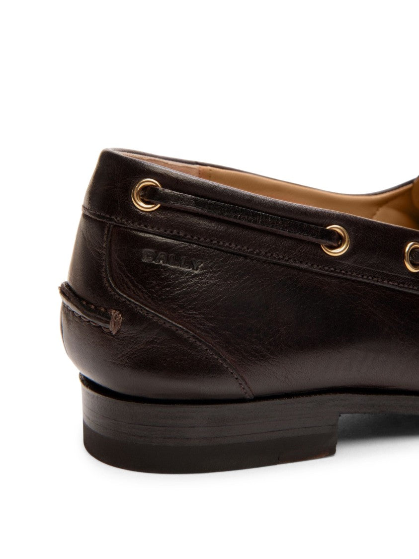 Bally Pointed Toe Flats With Gold-Tone Lace-Up Detailing