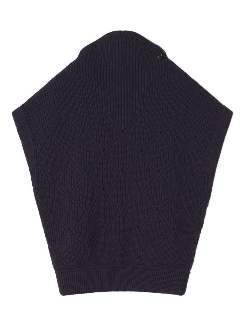 Lanvin Dark Blue Diamond Pattern Ribbed Sweater