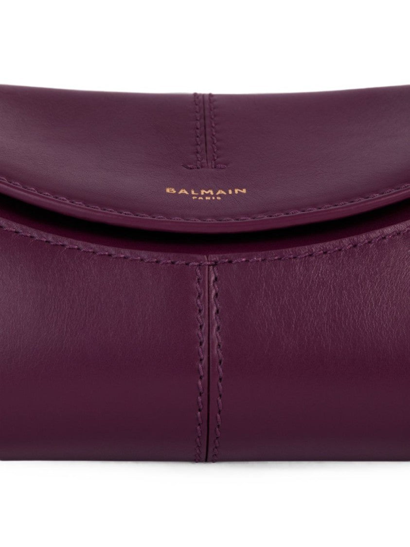 Balmain Deep Plum Triangular Leather Handbag