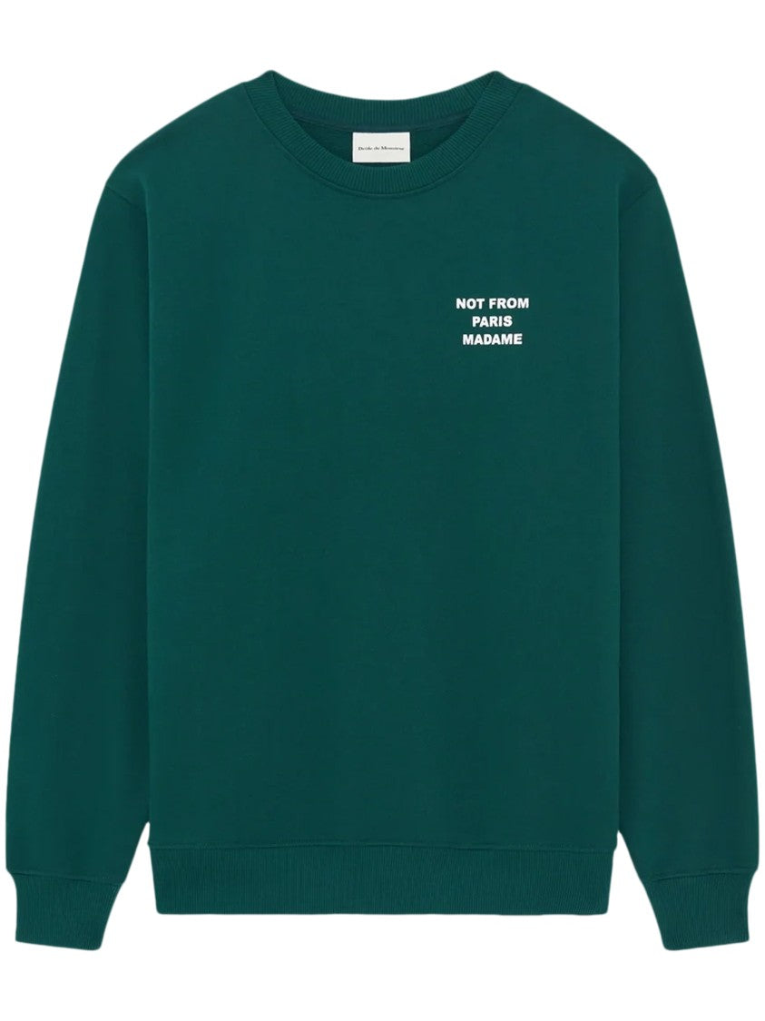 Drôle De Monsieur Deep Green Crew Neck Sweatshirt With Graphic Slogans
