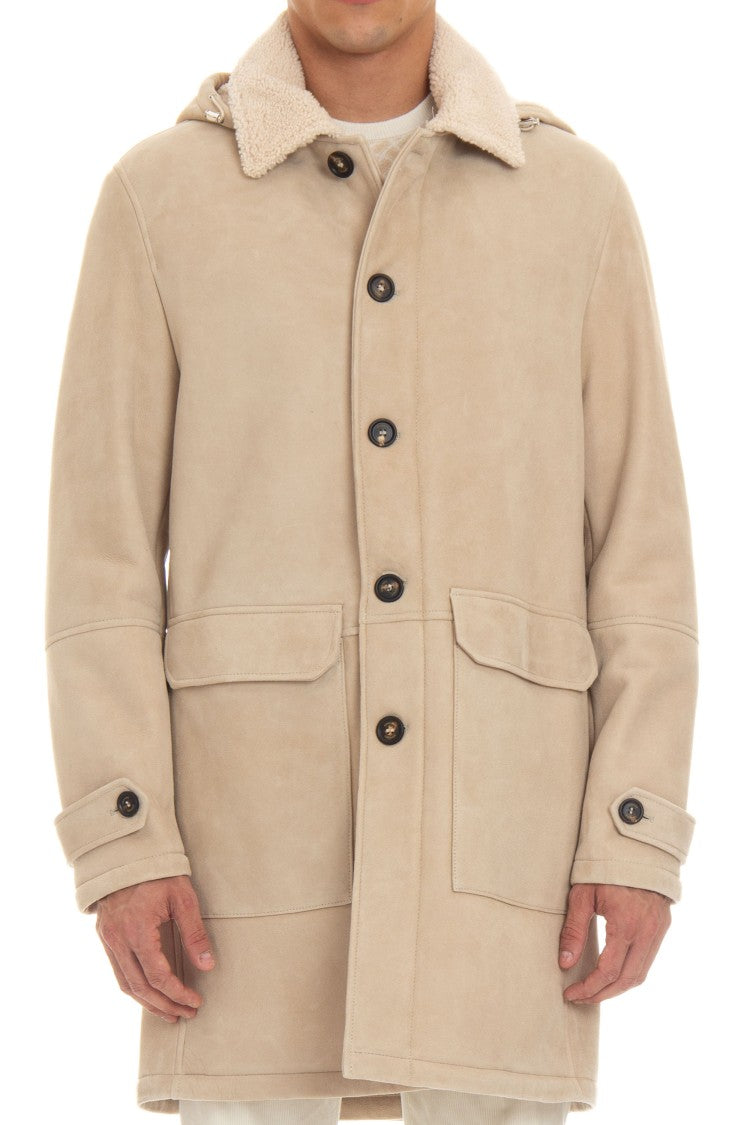 Eleventy Shearling Coat With Detachable Hood