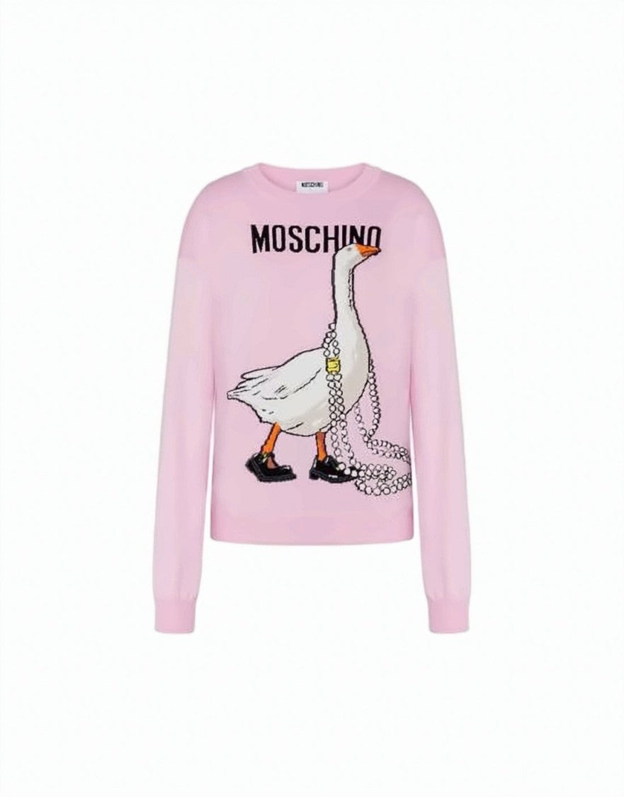 Moschino Playful Pink Goose Graphic Sweater