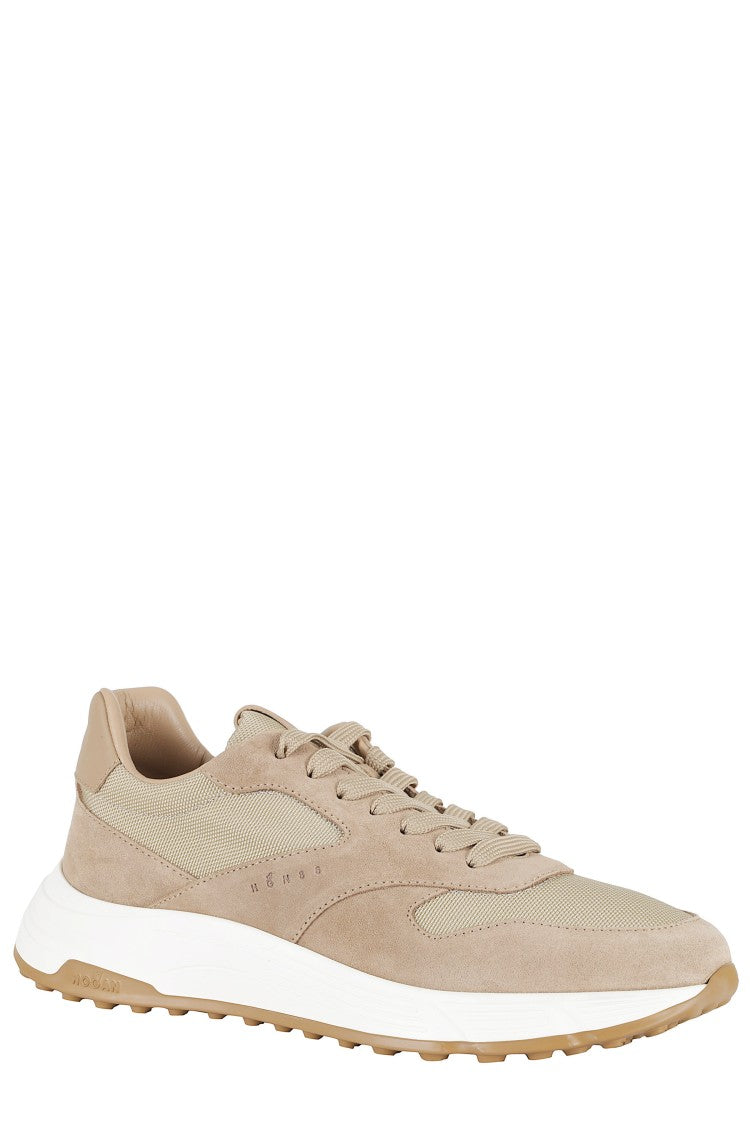 Hogan Sand Hyperlight Laced Suede-Trim Leather Sneakers