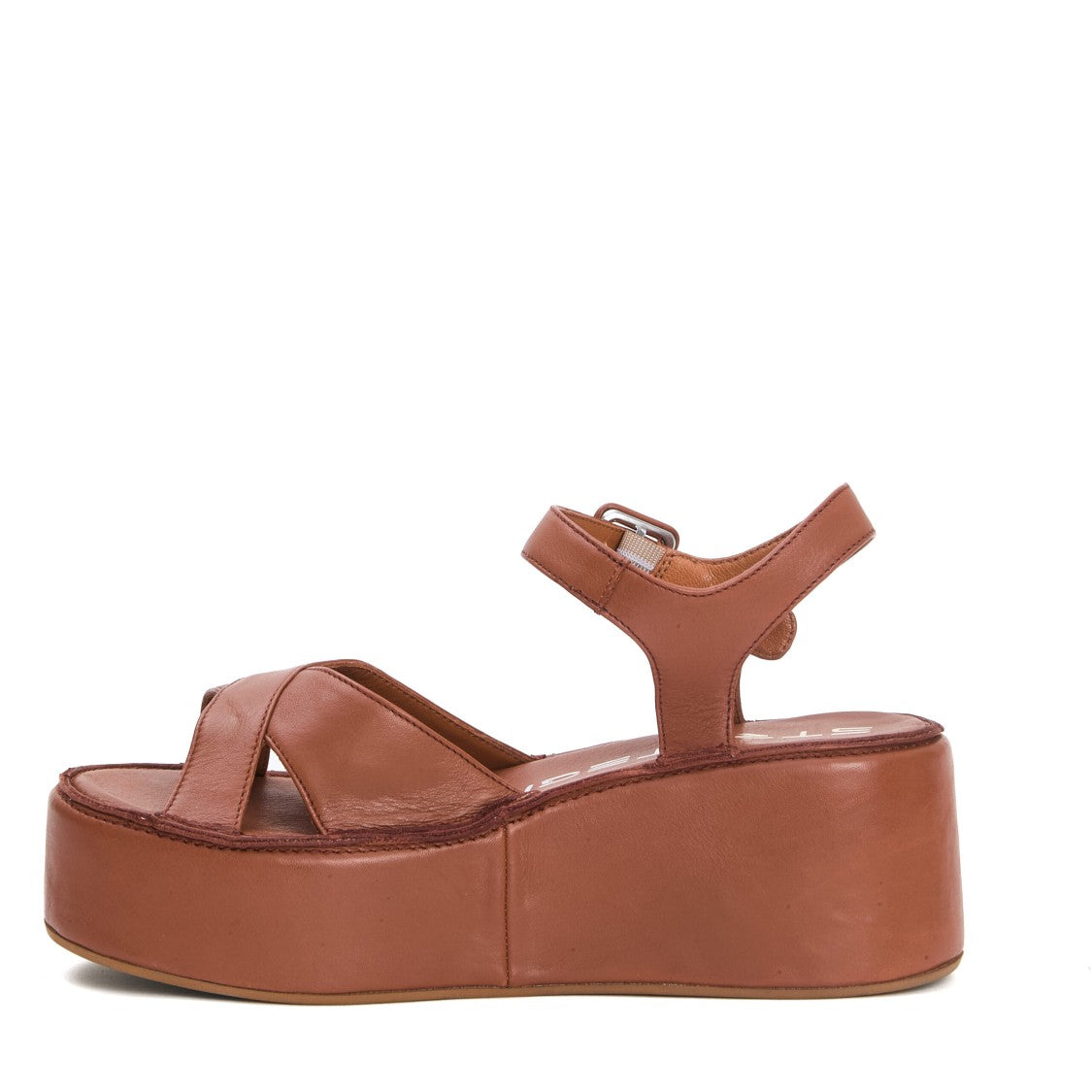 Strategia Cross-Strap Wedge Sandals In Soft Cuoio Leather