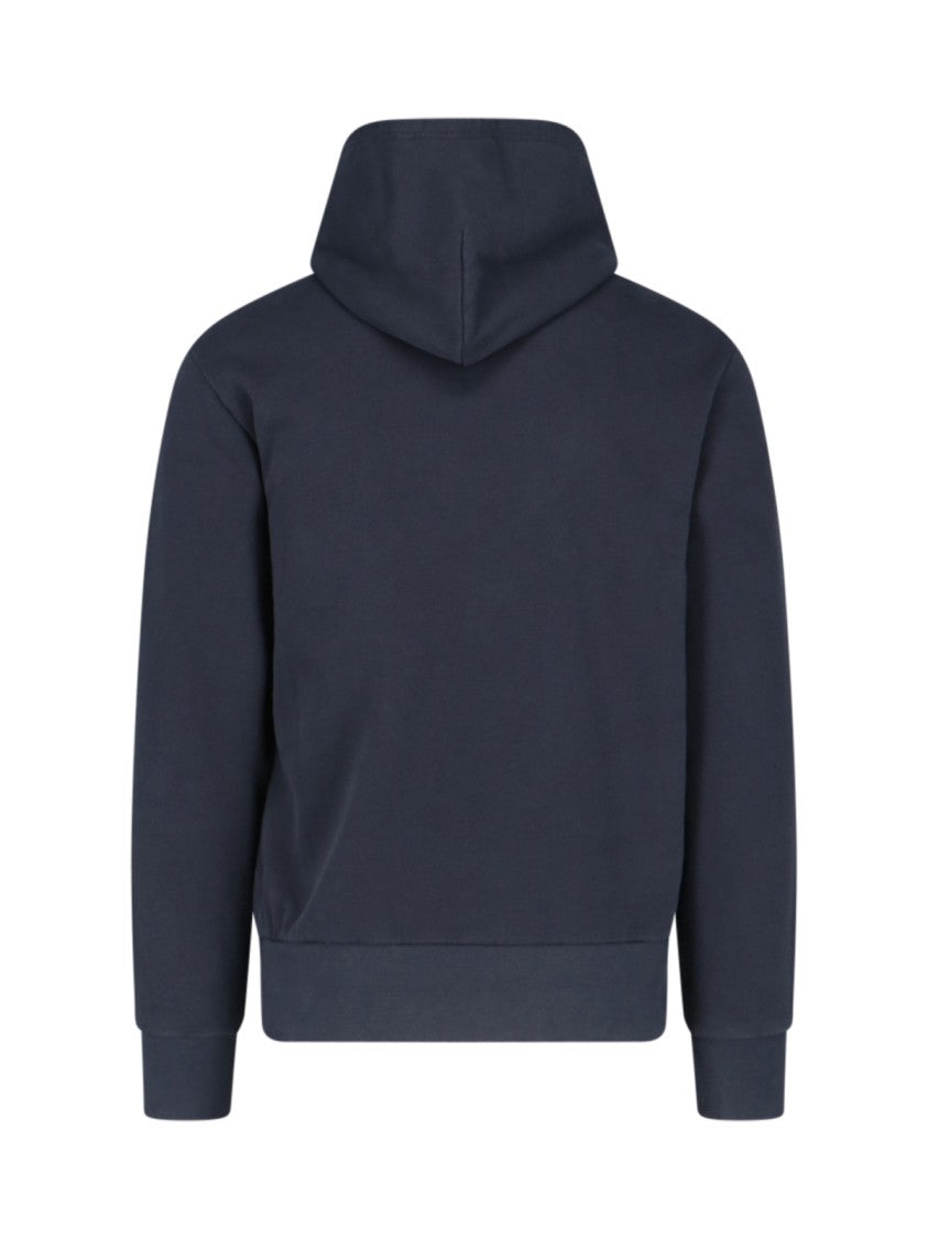 Polo Ralph Lauren Blue Cotton Hoodie With Embroidered Logo And Drawstring Hood