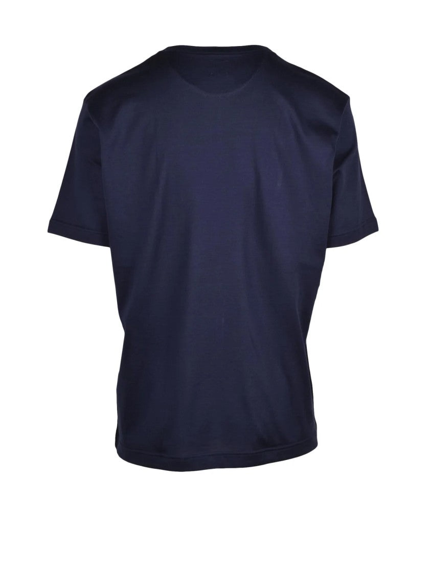 Eleventy Blue Short-Sleeve Embroidered Pocket Cotton T-Shirt