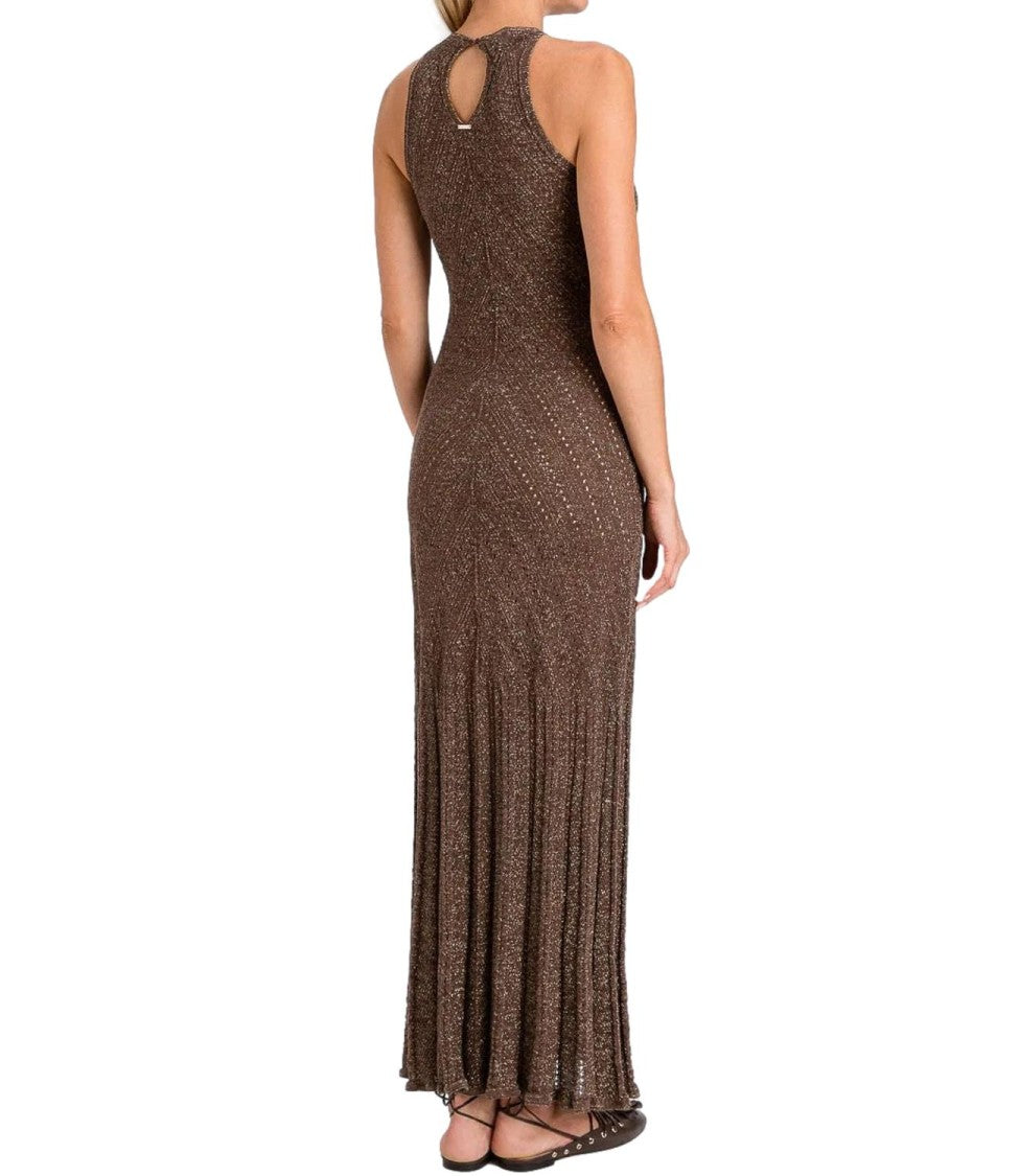 Twin-Set Long Sleeveless Knit Dress With High Neckline