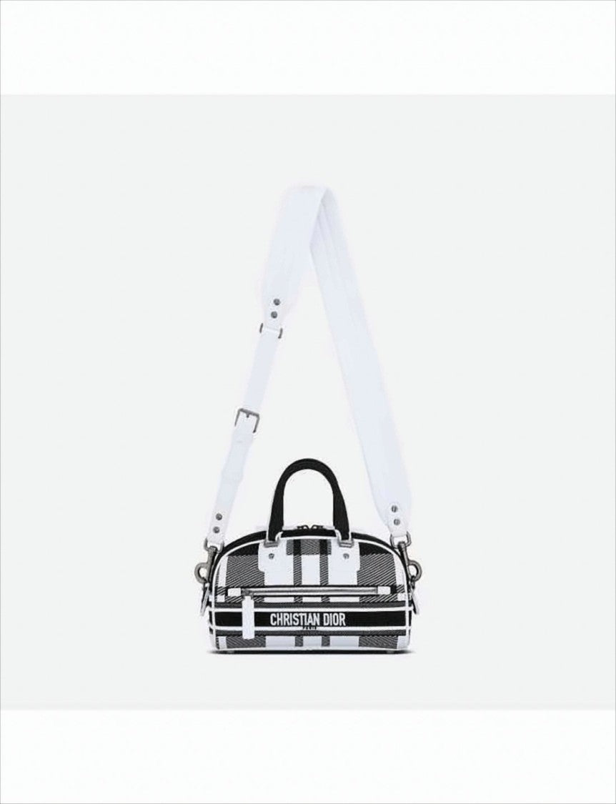 Christian Dior Checkered Tote Bag With Adjustable Strap And Logo Detail