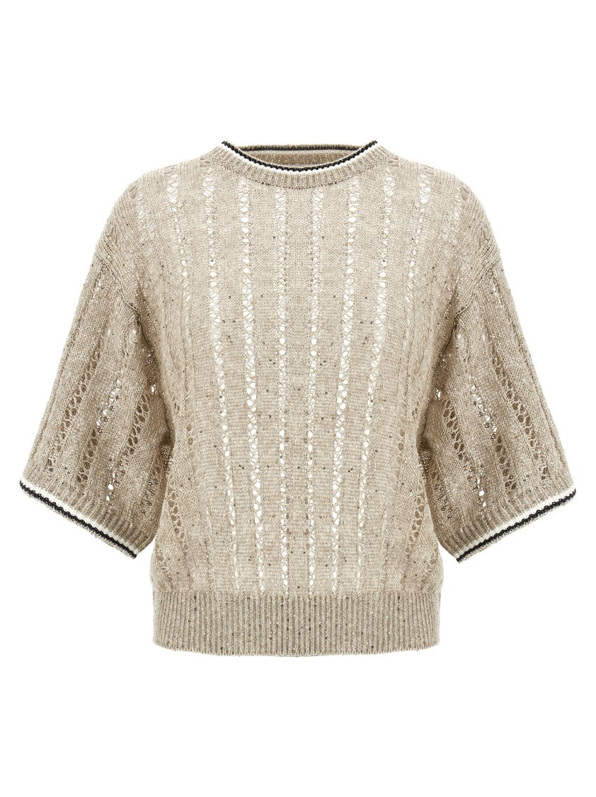 Brunello Cucinelli Linen Ribbed Net Sweater