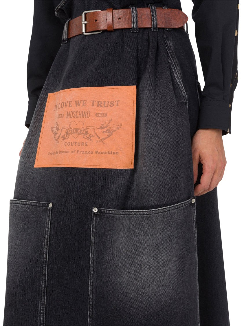 Moschino Classic Black Cotton Skirt With Smooth Texture