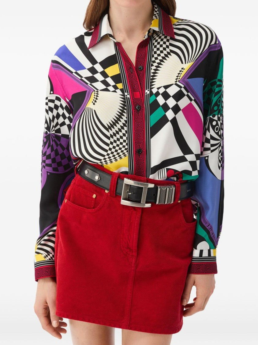 Versace Geometric Optical Illusion Silk Shirt