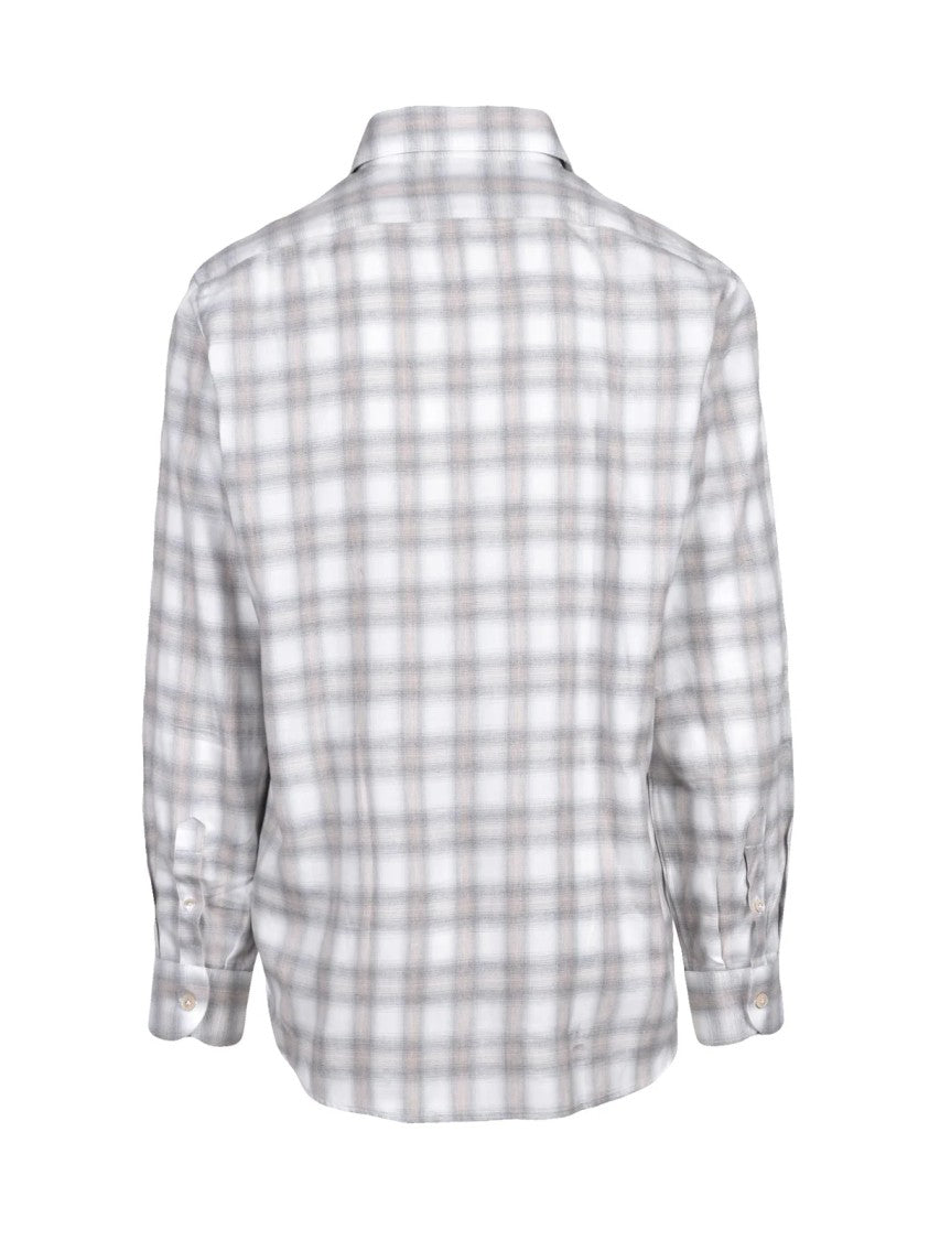 Eleventy Grey/Beige Plaid Cotton-Blend Flannel Shirt